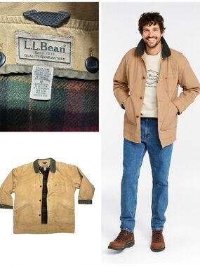 Vintage L.L. Bean Wool Plaid Lined Button Canvas Field Barn Chore Jacket Coat XL